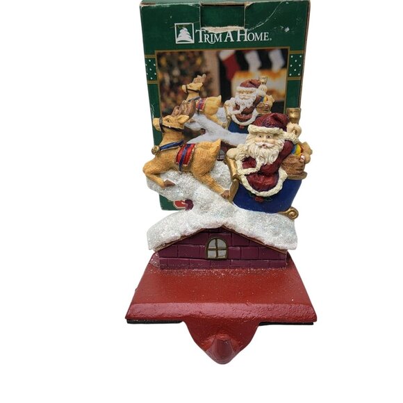 Vintage 1980s Trim A Home Santa and Reindeer Stocking Holder - Picture 2 of 6